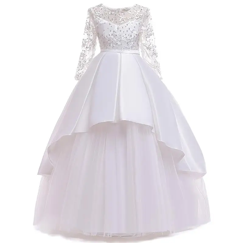 Праздничное платье с длинными рукавами для девочек-подростков; детское праздничное платье принцессы; элегантное платье для девочек 10-12 лет; Прямая поставка - Цвет: White