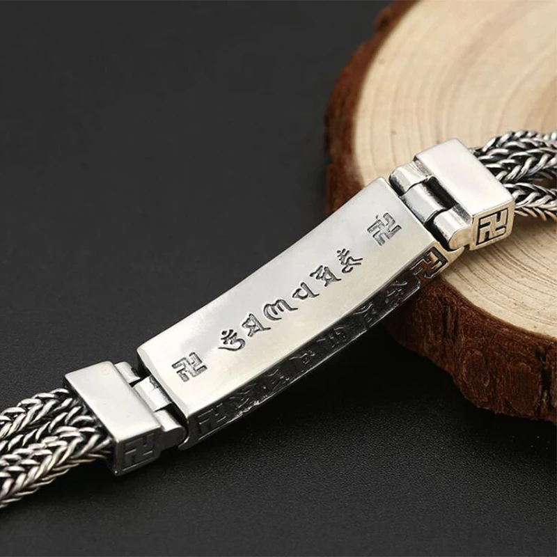 Buddha Mantra Instrument Vajra Foxtail Chain bracelets Bangle Real 925 Sterling Silver 925 Jewelry for men Bracelet B6