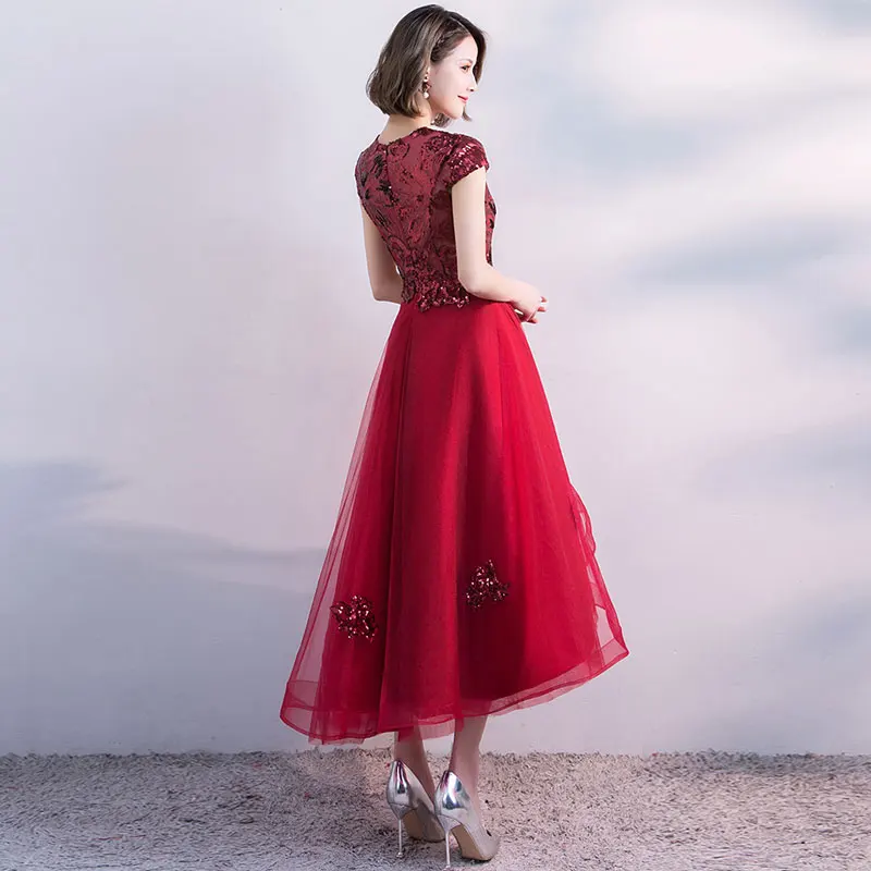 FADISTEE Hot sale short dresses high-low back cocktail party zipper simple style satin sequin Burgundy prom dress style