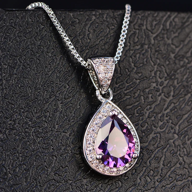 

Hot Sales Silver Color Water Drop AAA Zircon Necklace High Quality Simple Necklaces for Women ZK80
