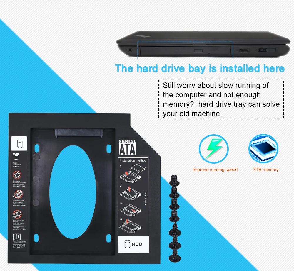 TISHRIC Лидер продаж второй 2-ой HDD Caddy 12,7 мм SATA 3,0 Optibay 2,5 ''SSD CD-ROM DVD адаптер Жесткий диск чехол для драйвера корпус