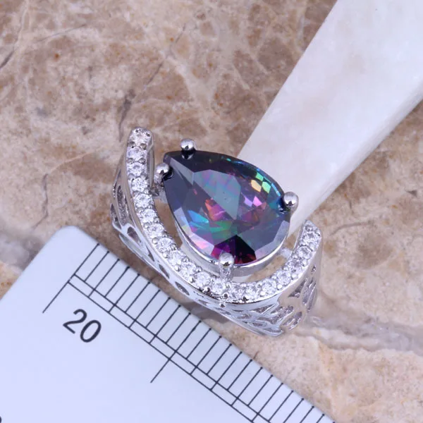 Glamorous Rainbow Mystic White CZ Посеребренные Ювелирные наборы серьги кулон кольцо Размер 6 /