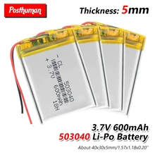 503040 3.7V 600mAh Rechargeable Lithium Polymer Li-Po li ion Battery For Mp3 MP4 MP5 GPS DVD Toy LED Light Headphone 053040 polymer lithium battery 3 7v 602535 062535 600mah mp3 mp4 gps battery rechargeable batteries
