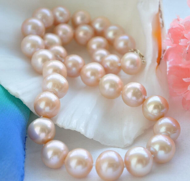 

Free Shipping ***Hot sale >>NATURAL AA++17" 13mm ROUND PINK PEARL NECKLACE