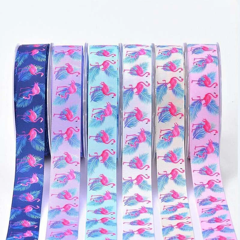 Новинка 25 мм лента с изображением фламинго 50 ярдов материал "сделай сам" подарочная упаковочная швейная ткань. лента для корсажа
