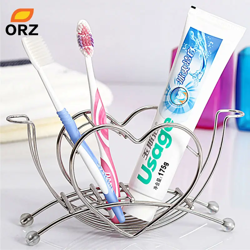 ORZ الفولاذ المقاوم للصدأ فرشاة أسنان معجون الأسنان حامل رف مع كوب بلاستك القدح الحمام تخزين الرف المنظم الجرف