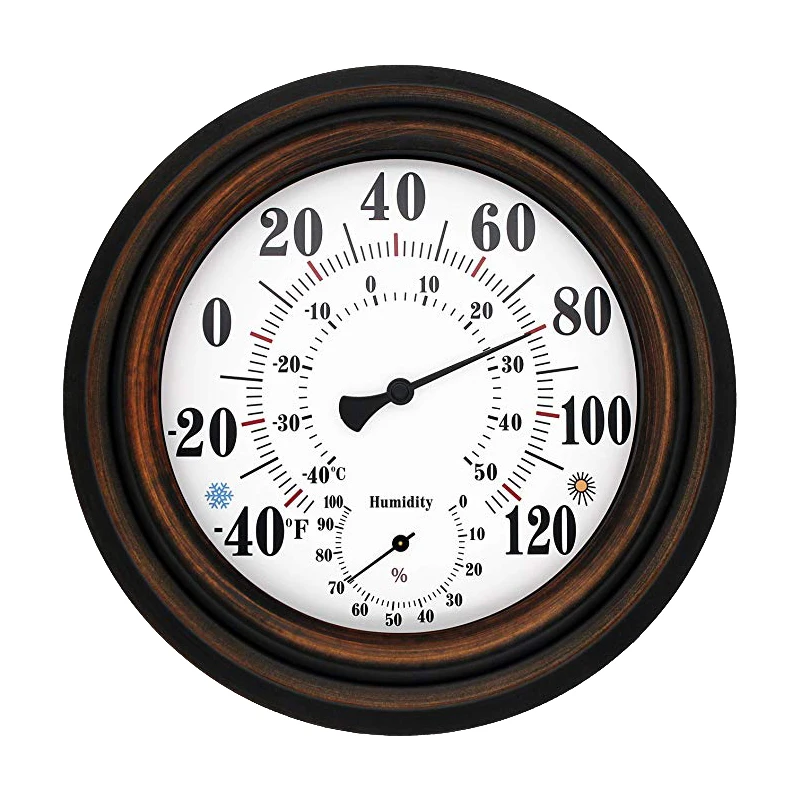 

8" Decorative Thermometer Hygrometer Clock for Patio Garden Wall Decor Indoor Outdoor Home Decoration Accessories Gadgets Bronze