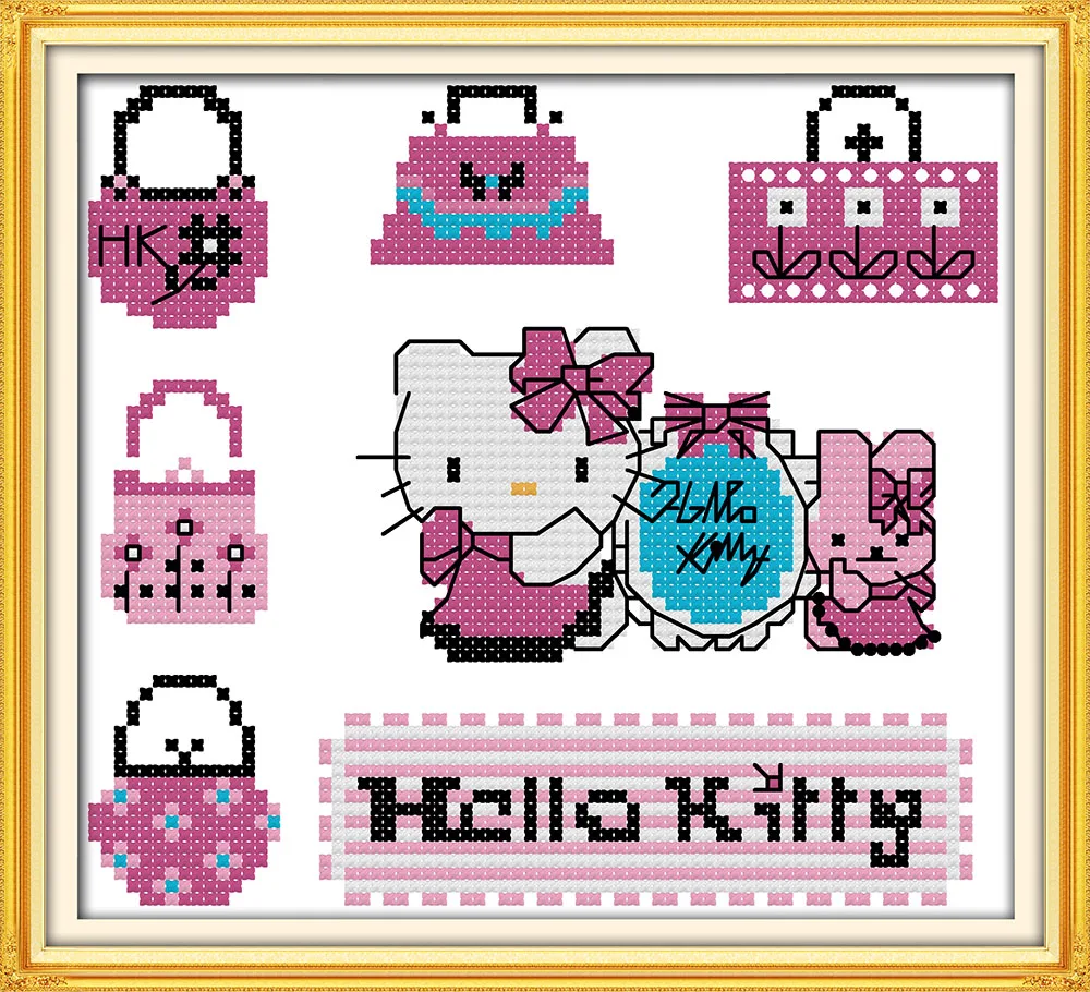 Hello Kitty KT cat cross stitch kit animal fabric 14ct 11ct hand