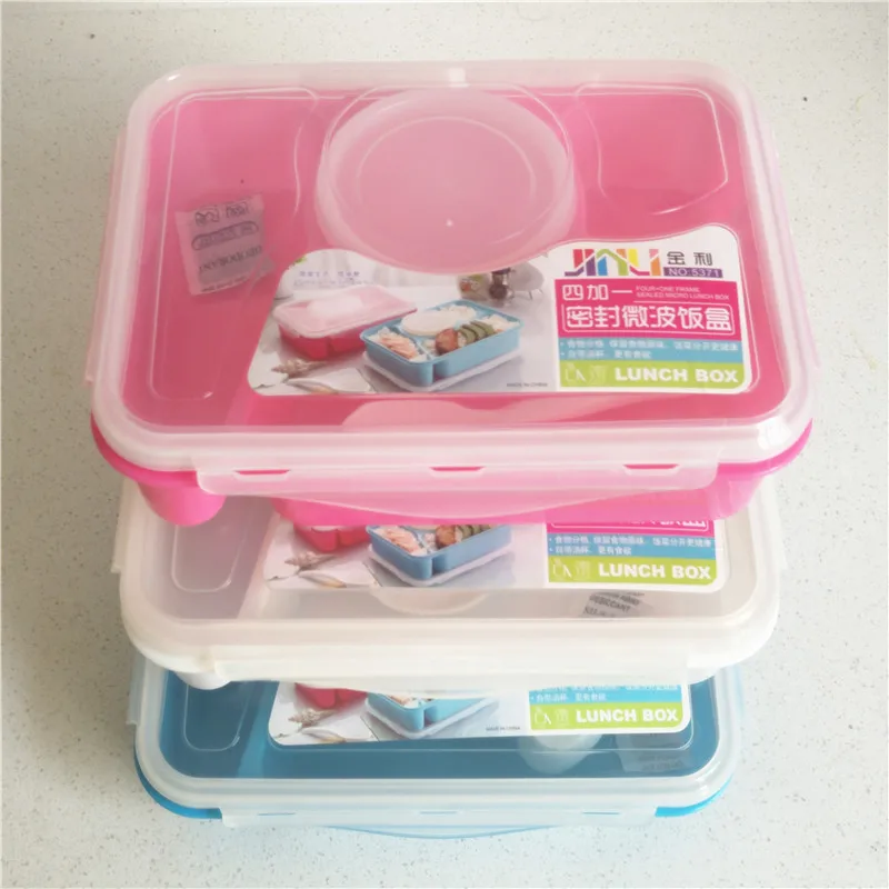 1Pc Bento Lunch Box Fully Sealed Food 4 compartment Bento Box Soup Bowl