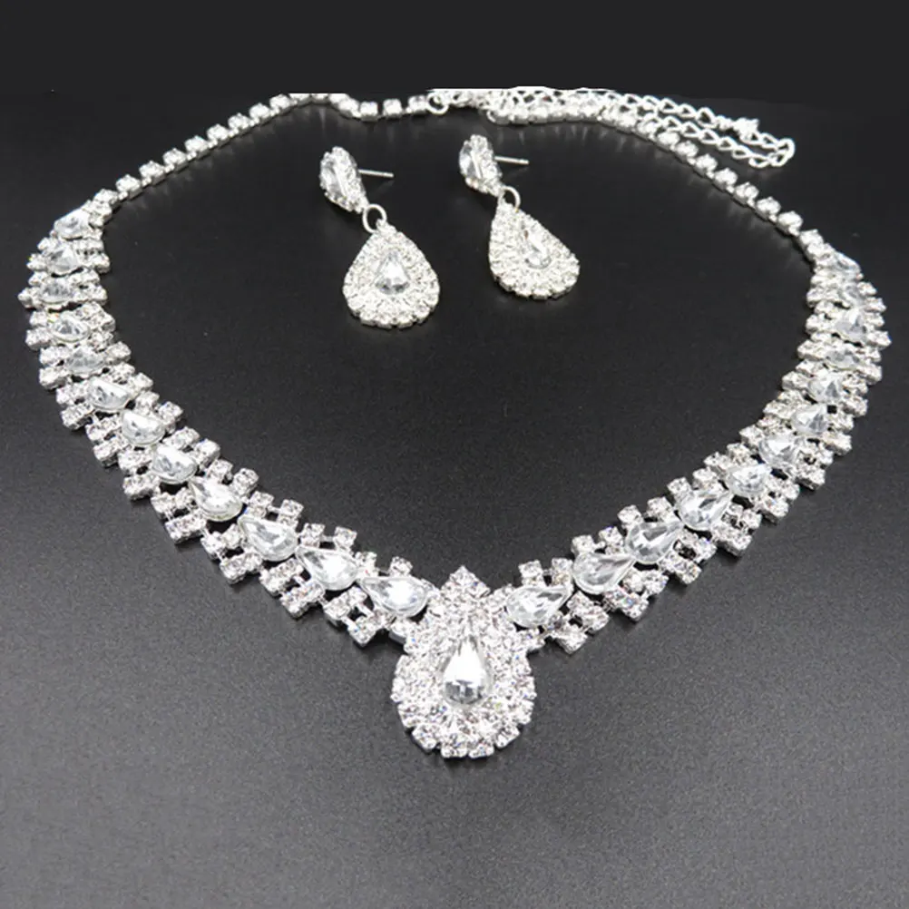 Wedding Crystal Jewelry Sets Necklace Earrings Bridal Engagement Jewelry Accessories Sets