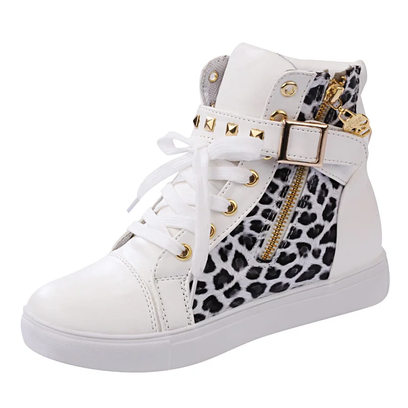 Весенняя женская обувь, кроссовки, женская текстильная обувь, высокие кроссовки, женская обувь на плоской подошве, цвет черный, синий, Леопардовый, A667 - Цвет: WhiteLeopard Leather
