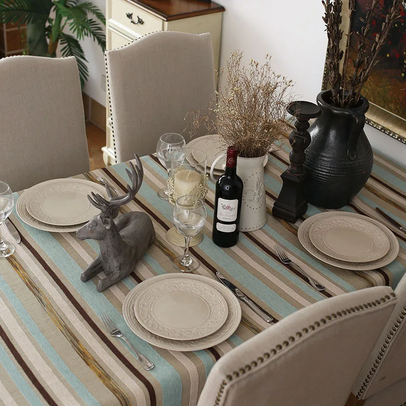

Strip Pattern Table Cloth Dinner Rectangular Antiderapant Cotton Linen Tablecloth Home Kitchen Decor Stripe Table Cover