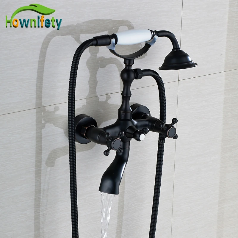 

Oil Rubbed Bronze Bathroom Tub Faucet Double Handle Tub Faucet with Hand Shower
