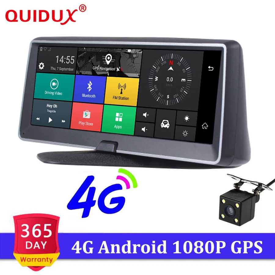 

QUIDUX 4G ADAS Car DVR Camera 8.0'' Android 5.1 GPS navigation FHD 1080P Video Recorder Registrar Dashcam 360 Degree Rotation