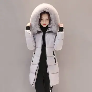 

2018 New Winter Jacket Women Long Slim Large Fur Collar Hoode Women Cotton coat Thick Female Wadded Jacket Plus Size parka