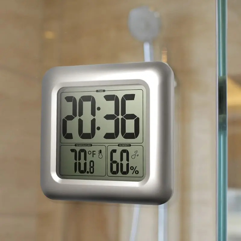 Цифровые настенные часы с присоской, водонепроницаемые, для кухни, ванной, для душа, часы с датчиком температуры и влажности, часы с датчиком времени