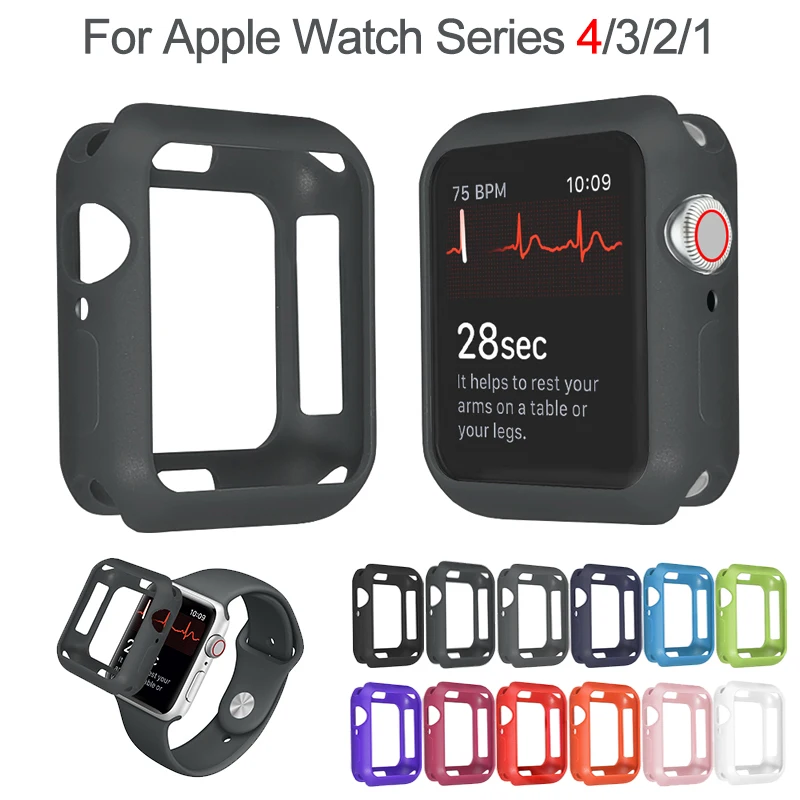 

NEW Fall resistance Soft Silicone Case For Apple Watch iWatch Series 1234 Cover Frame Full Protection 42mm 38mm 44/40 strap band