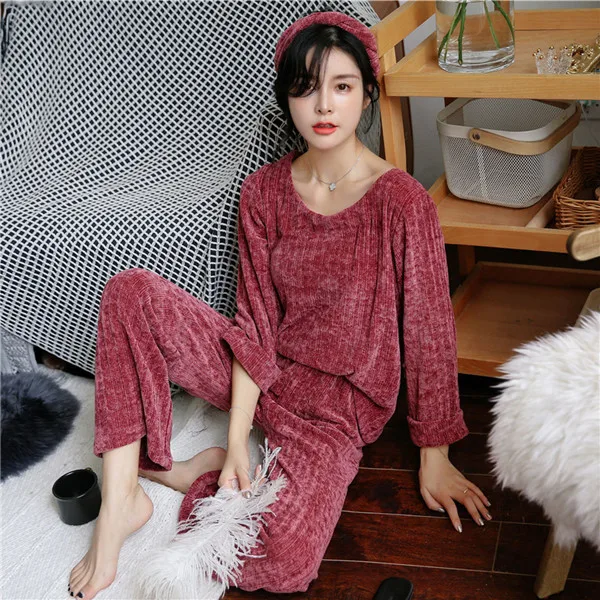 Fdfklak, осень, новинка, 5 цветов, пижамы для женщин, пижамный комплект с длинным рукавом, пижама из хлопка, женская теплая домашняя пижама одежды, одежда для сна - Цвет: brick red