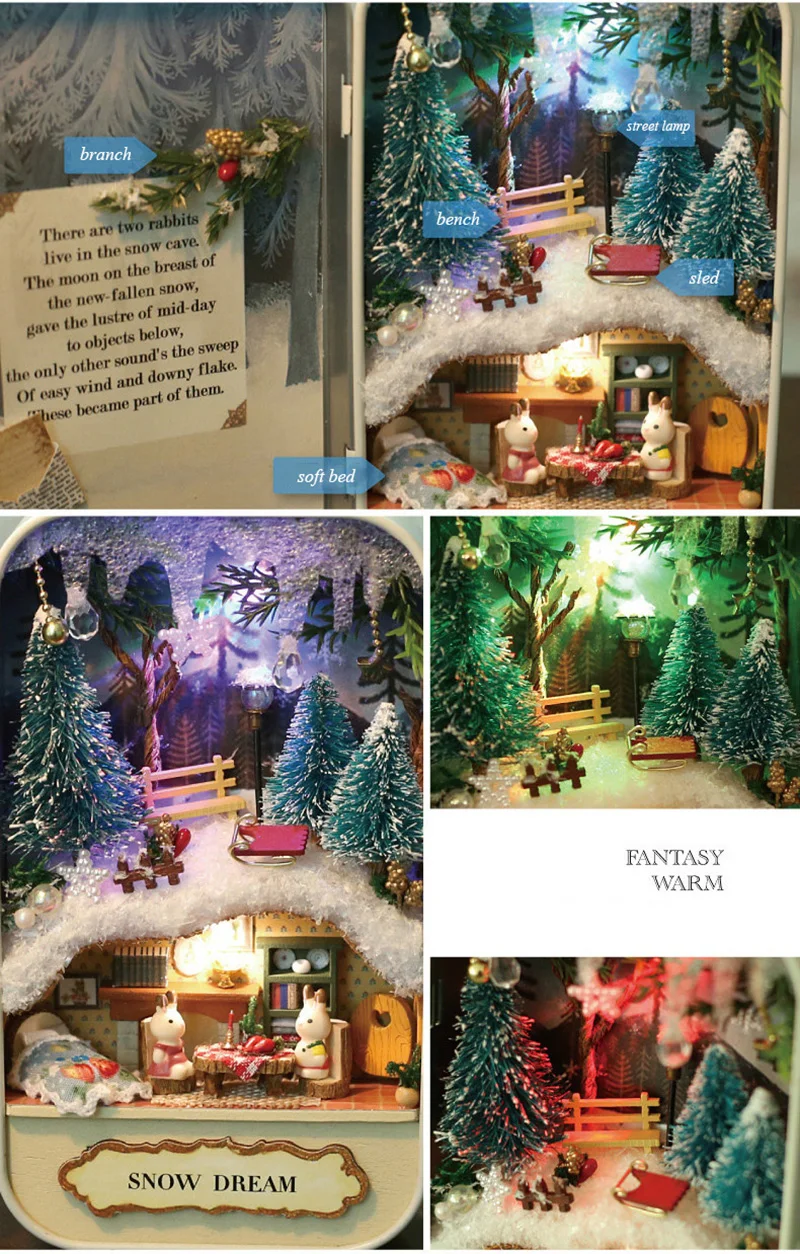 Snow Dream Doll House 3D DIY Miniature Wooden Puzzle Dollhouse Mini Furniture Decoration Toy for Kid Birthday Gift Box Theatre (2)