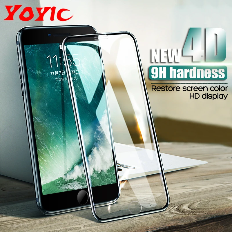 Kopen YOYIC Beschermende Glas op de Voor iPhone 6 6 s Gehard Screen Protector 4D Gebogen Rand Glas Voor iPhone 8 7 Plus X Glas Film