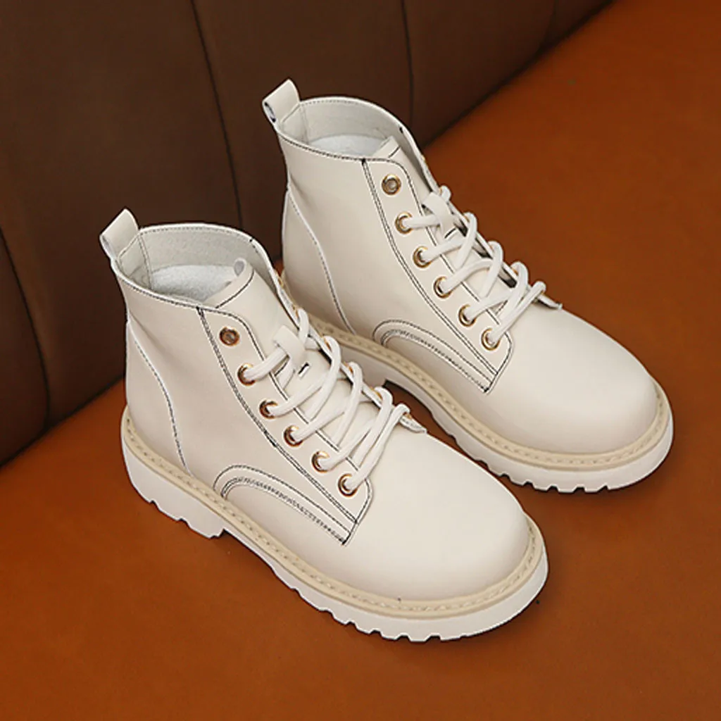 2019 Women's Short Boots Winter Motorcycle Boot Leather Lady Strappy Martin Boot Sneakers Low Heel Platforms Ankle Shoes Hip Pop