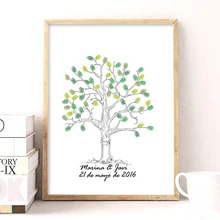 Романтический дерево персонализированные пользовательские имя, дата отпечаток пальцев подпись DIY Гостевая книга для свадьбы, помолвки украшения