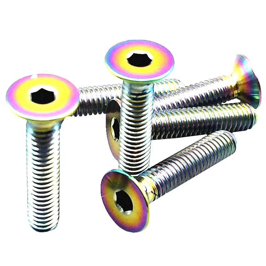 

Titanium Bolt for Bicycle M4 x10/15/20mm Flat Ti Bolts Gr.5 Gold Multiple and Flat Hexagon Socket Ti Screws Ti Fastener 6pcs