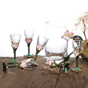 

Enamel Color Wine Glasses set Household Lead free Glass Dispenser Decanter Small Liquor Cup 1 Pot 6 Cups 1 Tray wedding gift