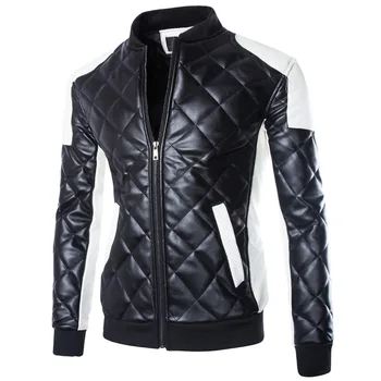 

2019 Autumn Winters New Men's Fashion Sport Jackets Big Yards Men's Leather Jacket PU Stitching Color Jacket With thick coat