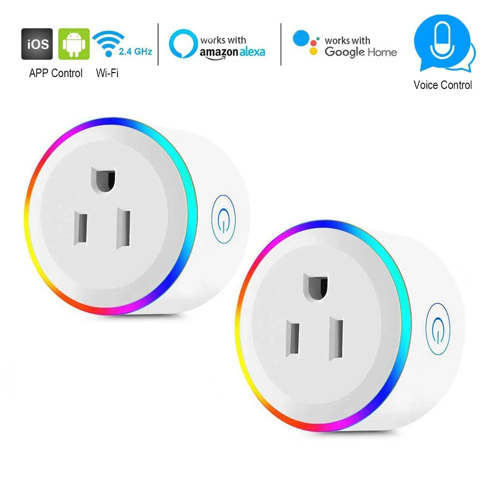 Smart США Великобритания ЕС Plug Wi-Fi управление таймер розетка с выключателем Smart Outlet RGB светодиодный свет голос управление работать с Alexa Google IFTTT