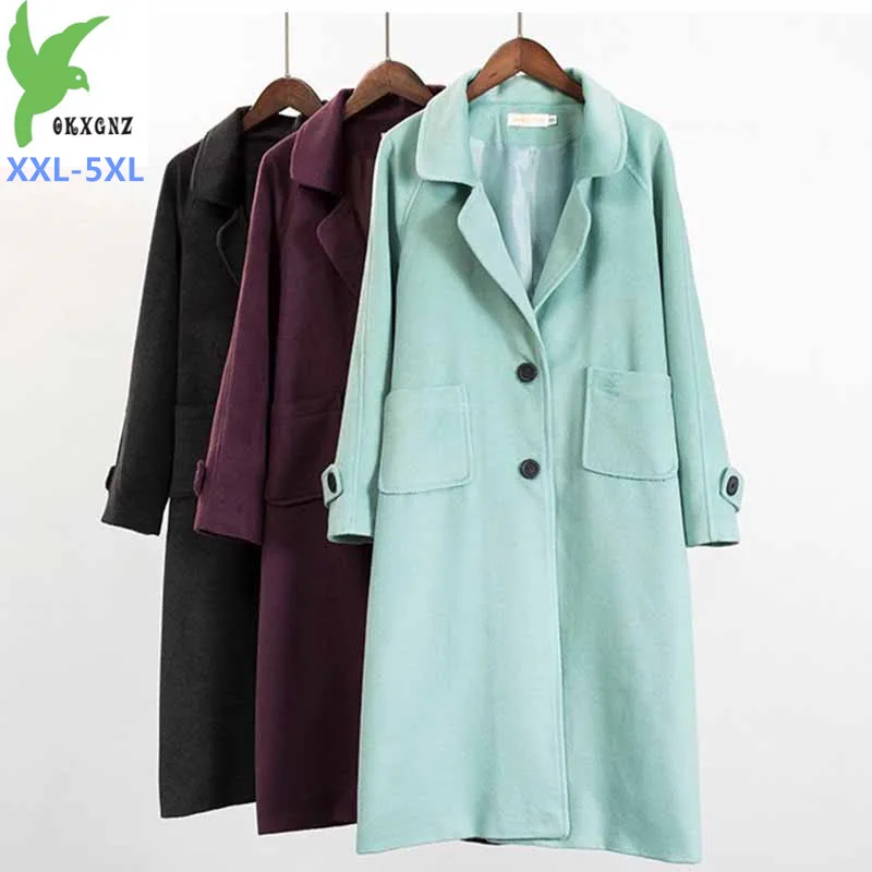 

2019 Fashion High quality Plus size XXL-5XL Autumn Winter Woolen Coat Women Long Windbreaker Solid Wool Blends Outerwear G519
