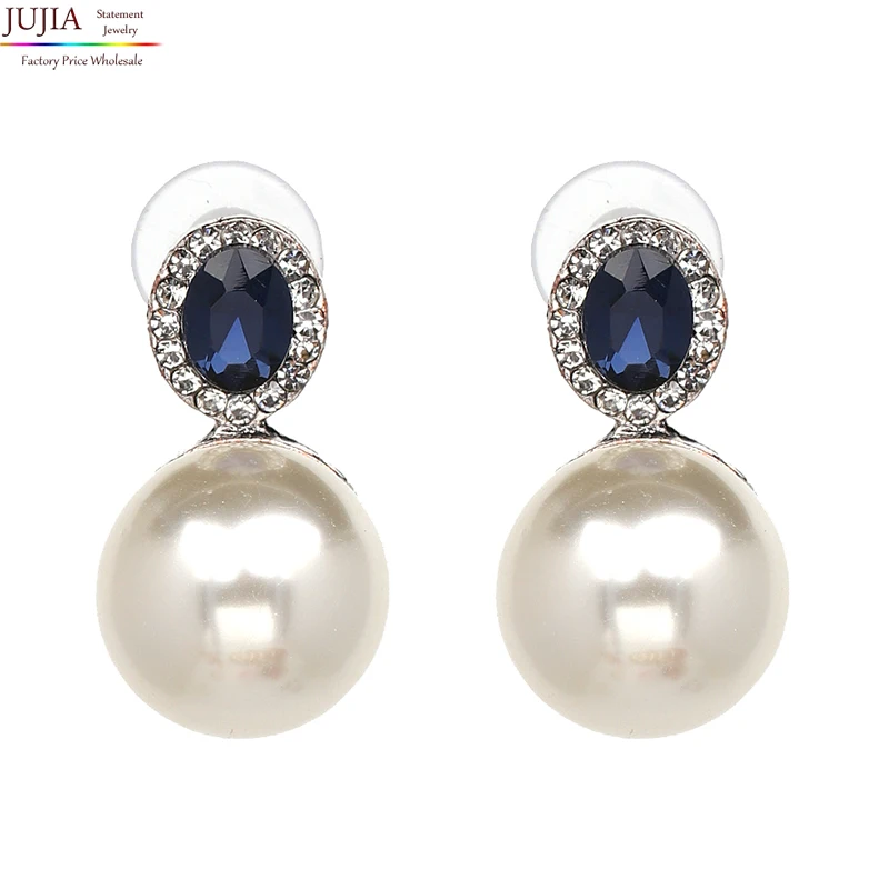 

JUJIA simulated pearl crystal earrings Statement Trendy Jewelry Elegant Shiny crystal Earrings For Women Factory Wholesale