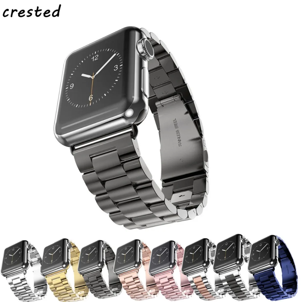 CRESTED Sport Strap For Apple Watch Band 38mm 42mm Iwatch 3 2 1 Stainless Steel Wrist band Link bracelet Watch band Strap