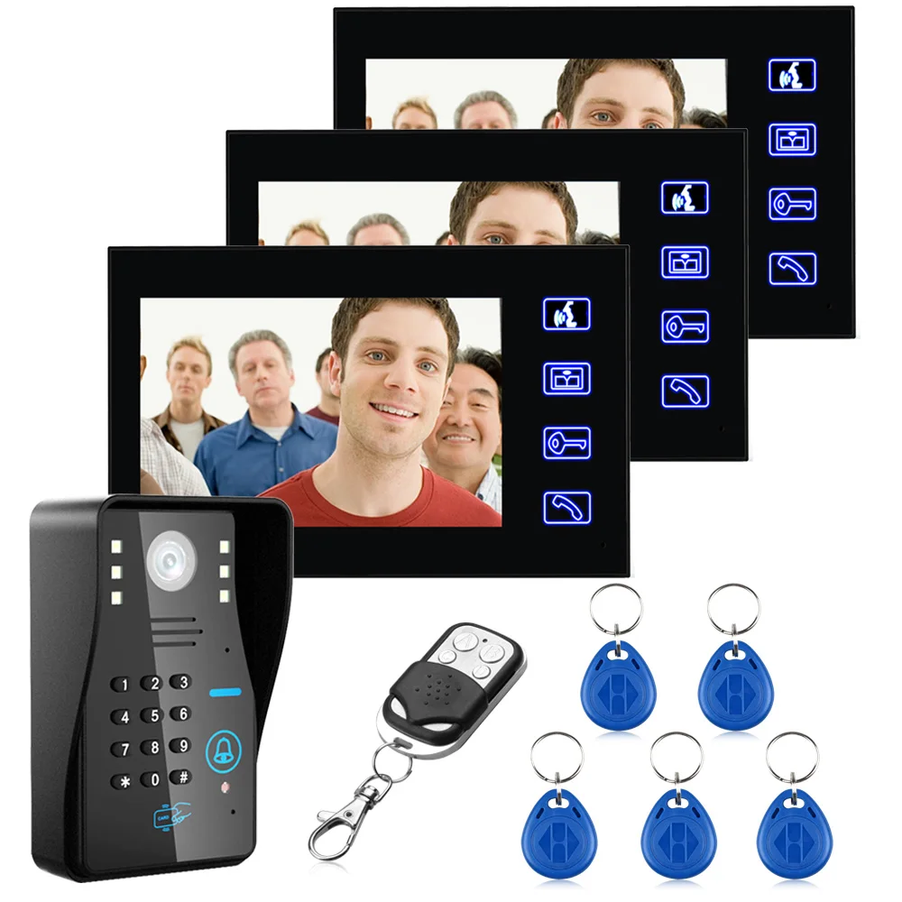 Touch Key 7\ 3 Monitor RFID Password Video Door Phone Intercom System With IR Camera 1000 TV Line Remote Access Control System Touch Key 7\ 3 Monitor RFID Password Video Door Phone Intercom System With IR Camera 1000 TV Line Remote Access Control System