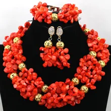 Роскошный свадебный Коралл Нигерии бисер ювелирный набор покрытый Золотой Дубай Свадебный костюм ювелирный набор 7 цветов CNR470