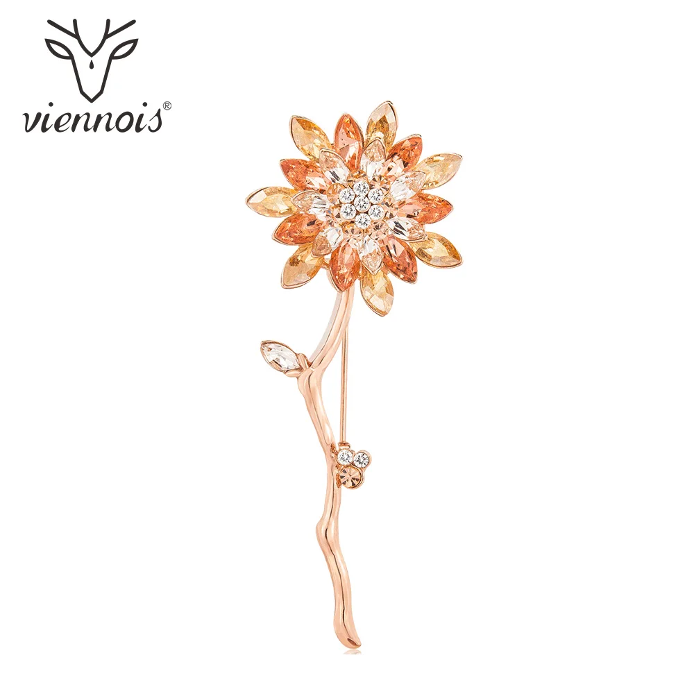 

Viennois Fashion Jewelry Rose Gold / Black Gun Color Flower Rhinestone Crystal Brooch Pins for Women Lady