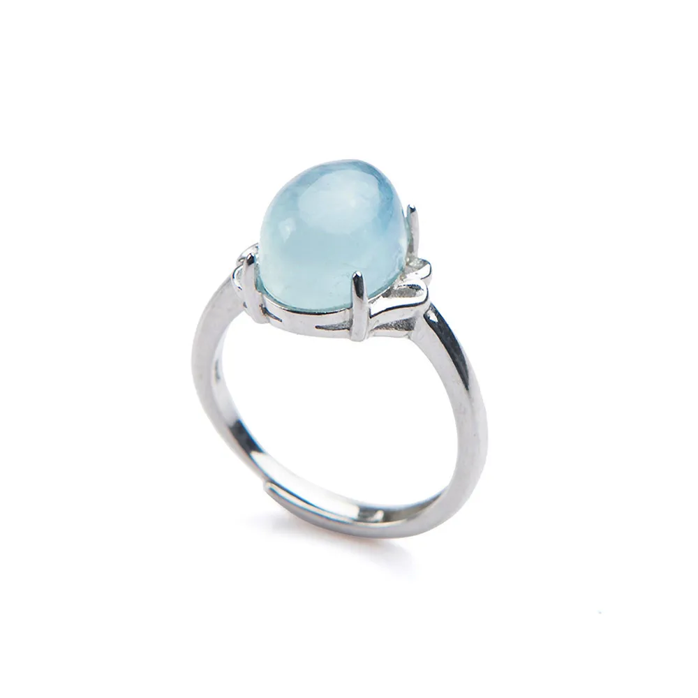Adjustable Size Natural Ocean Blue Crystal Aqua marine Rings for Women Girls