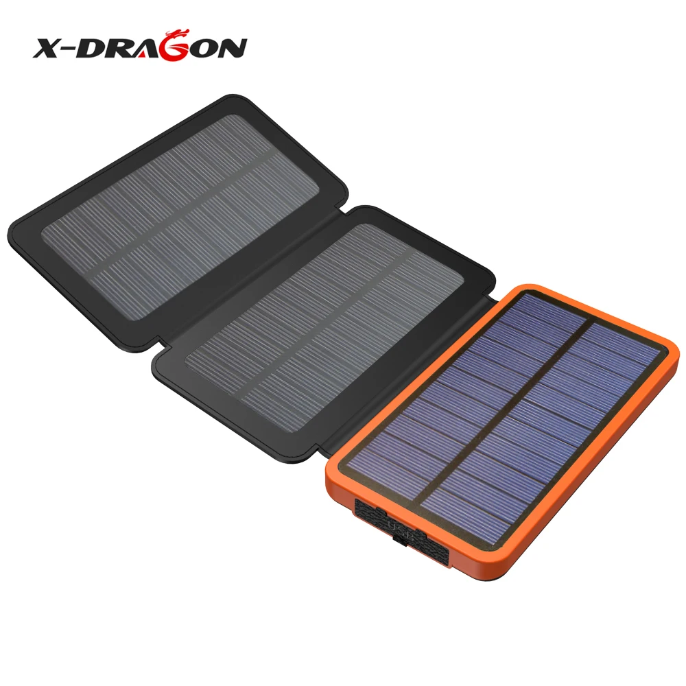X-DRAGON Solar Power Bank 10000mAh Outdoor Solar Charger External Battery for iPhone Samsung xiaomi Cell Phones