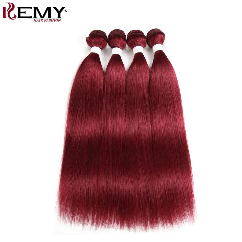 99J/Burgundy Red Color Brazilian Straight Human Hair Weave Bundles KEMY