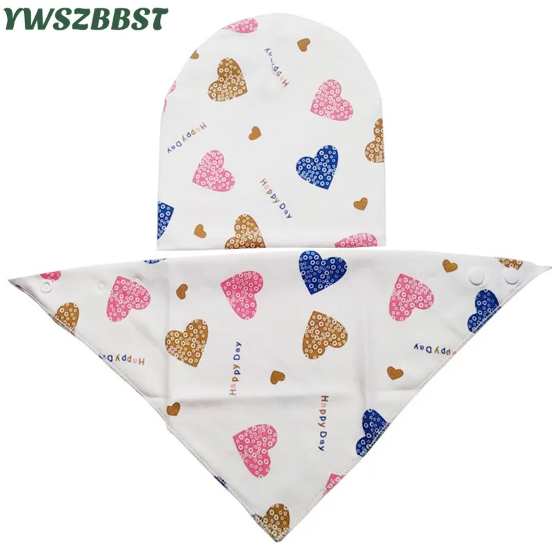 

New Baby Bibs Cotton Hat Cute Baby Cap+Bib 2pcs one set 0-2Years Baby Hat Caps Infant Burp Cloths Child Clothes Accessory