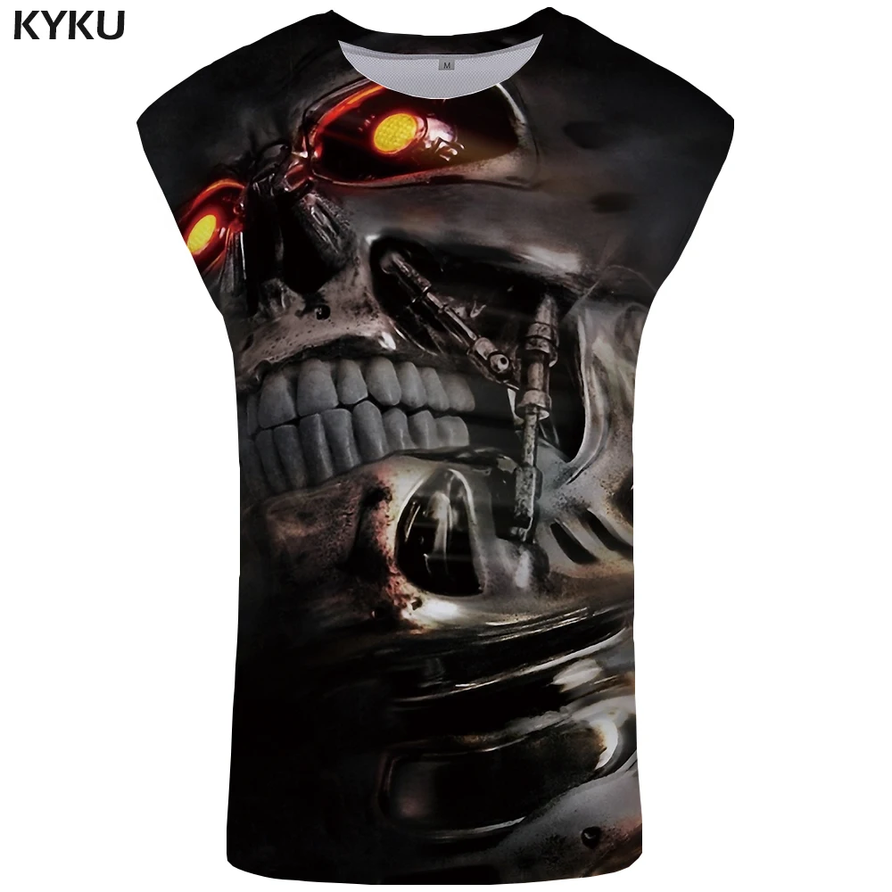 

KYKU Brand Skull Tank Top Men Mechanical Ftness Clothing Funny Singlet Hip Hop Tanktop Mens Stringer Casual Sleeveless Shirt