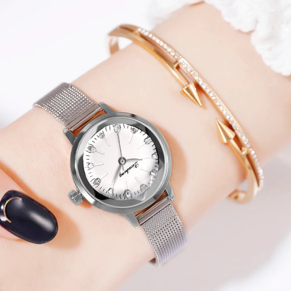 

Women's Wristwatches Luxury Silver Popular White Dial Rhinestone Metal Ladies Bracelet Quartz Clock Fashion Wrist Watch Gift