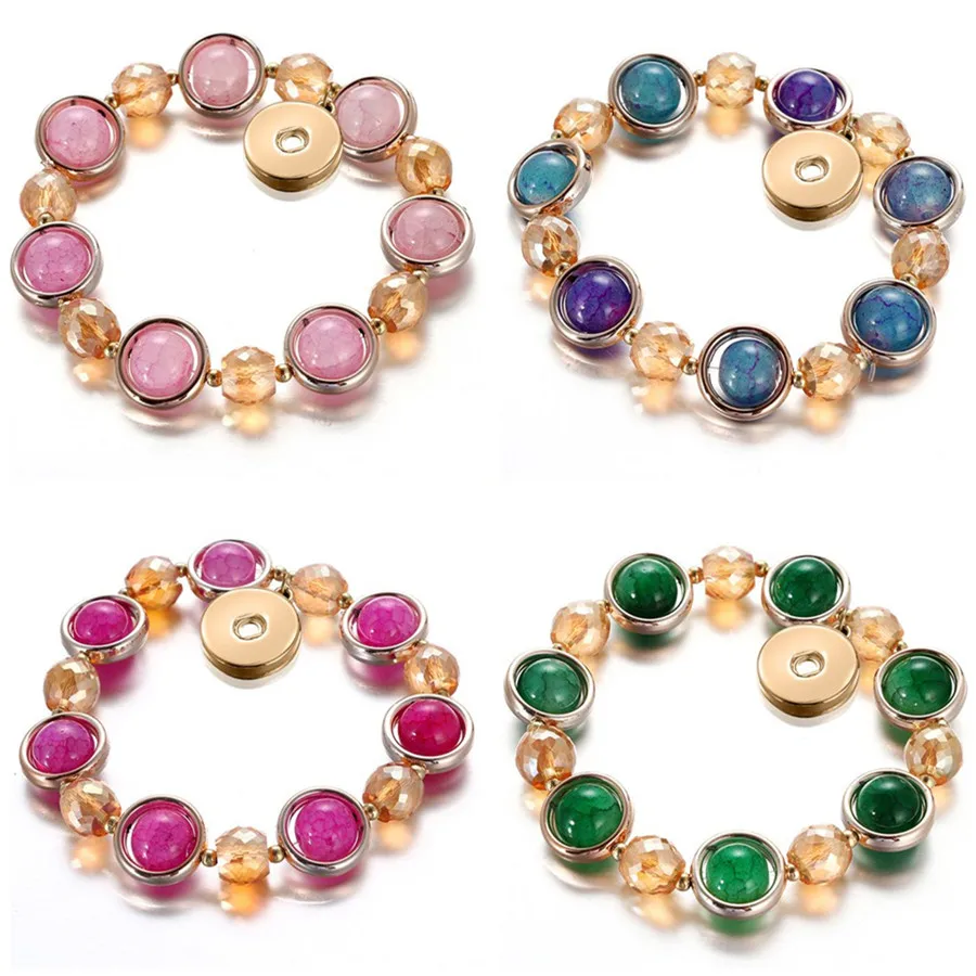 

New Golden Style Fashion Glass beads Elastic snap bracelet golden snap buttons fit 18mm snap buttons DIY snap jewerly AB0073