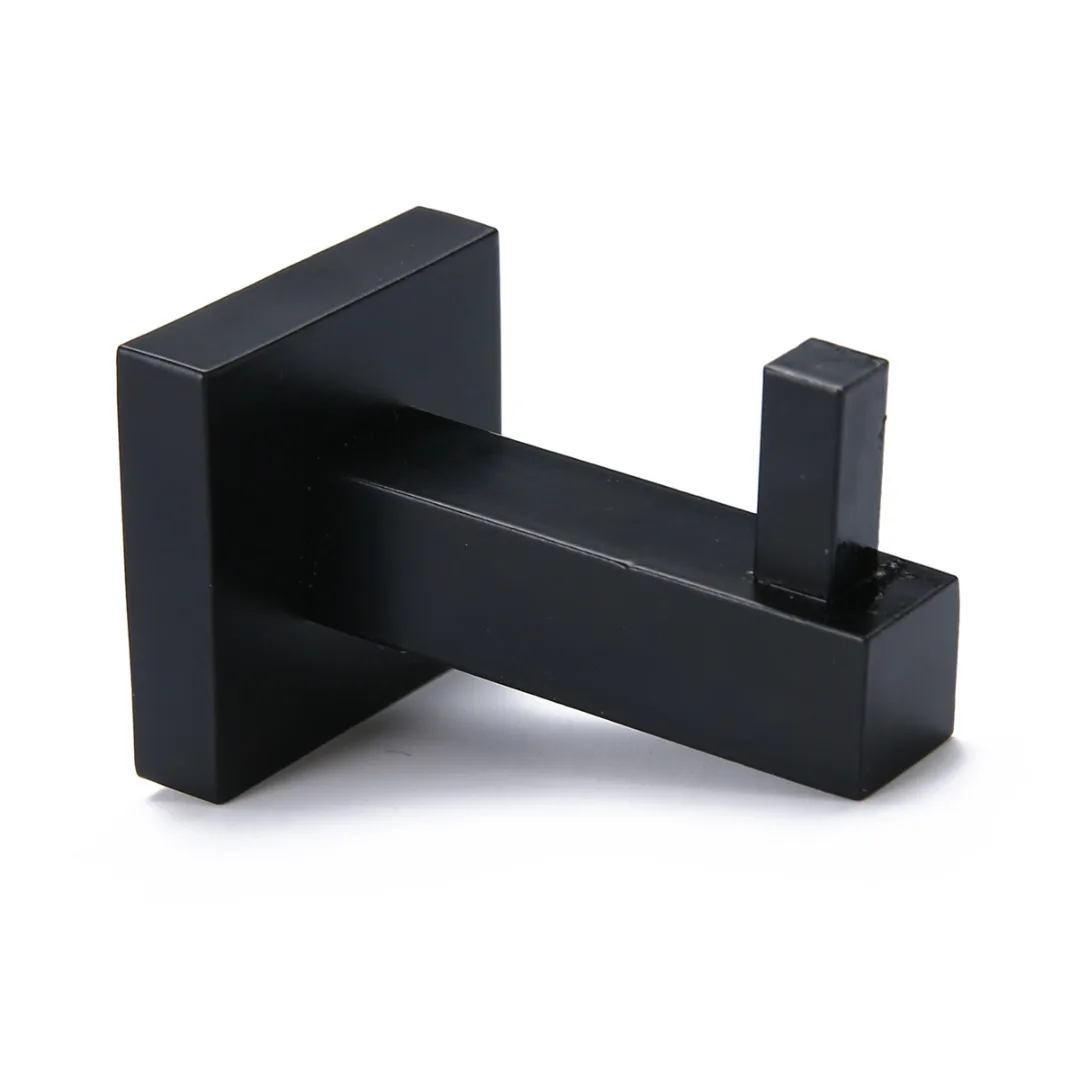 Stainless Steel Square Robe Hook Wall Mount Towel Hook Bathroom Rack Rail Tissue Roll Toilet Holder Door Hanger Black