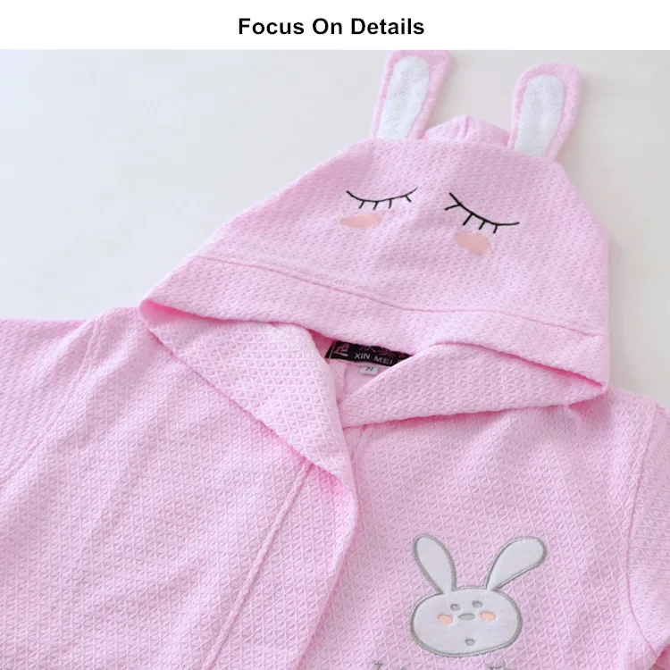 Boys Girls Bathrobe Waffle Robes Children's Bathrobes Kids Hooded White Blue Pink Sleepwear  Robes Lovely Rabbit Pajamas 11