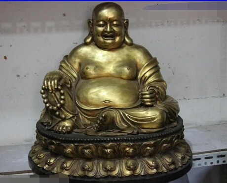 

006987 24 Chinese Buddhism Copper Bronze Gild Happy Maitreya Rohan Monk Buddha Statue