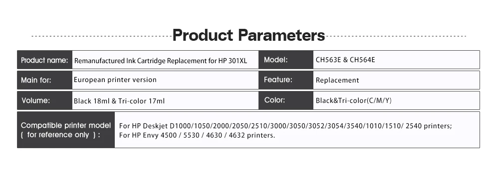 Восстановленные 2 шт чернильный картридж совместимый для hp 301 301XL чернила для hp DeskJet 1050 2050 3050 2150 1510 2540 полноцветная печать принтера