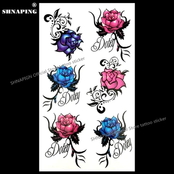 

SHNAPIGN Sexy Blue Red Flower Temporary Tattoo Body Art Arm Flash Tattoo Stickers 17*10cm Waterproof Fake Henna Painless Sticker