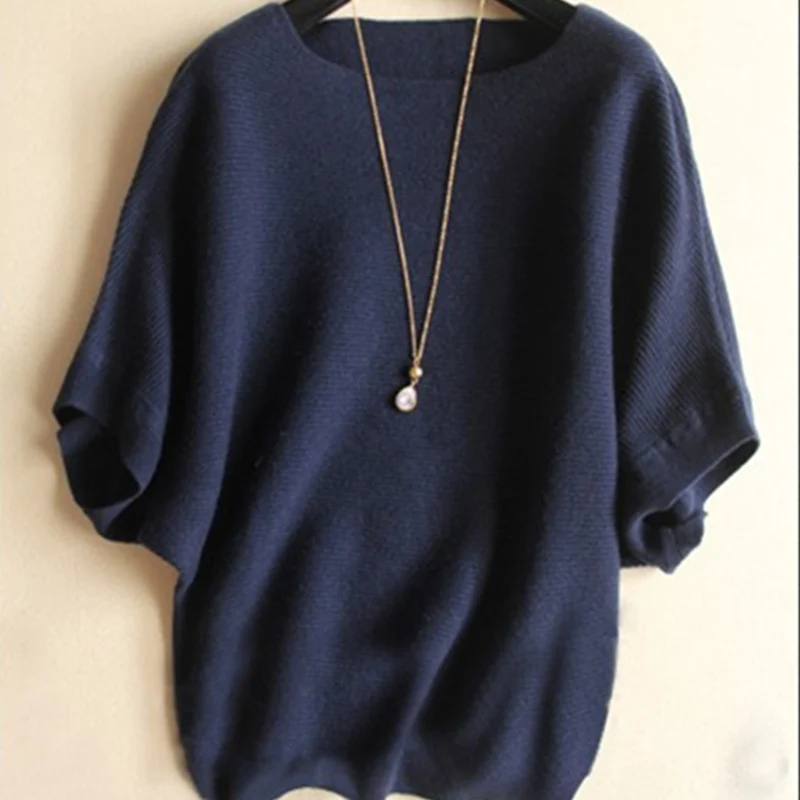 Smpevrg осенний кашемировый свитер с воротником и коротким рукавом, женские вязаные пуловеры с рукавом летучая мышь, женские шерстяные свитера - Цвет: dark blue