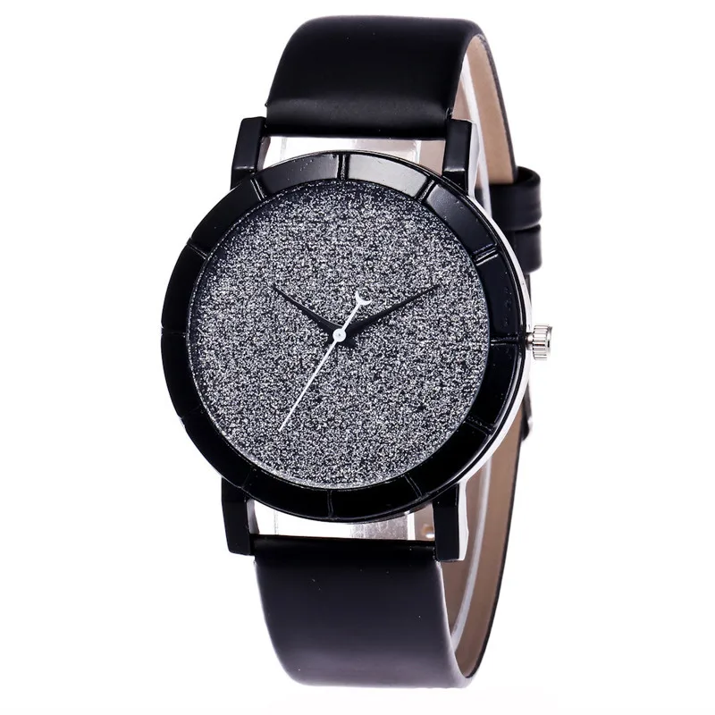

Newly Design Fashion Starry Watch Women Men Sequins Moon Clock Hands Faux Leather Quartz Wrist Watch Reloj Mujer Drop Shipping